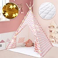 Los mejores  - Tienda Tipi para niños con tapete y Ligero - Tienda de campaña para niñas Tipi de Lona de algodón Rosa Chevron